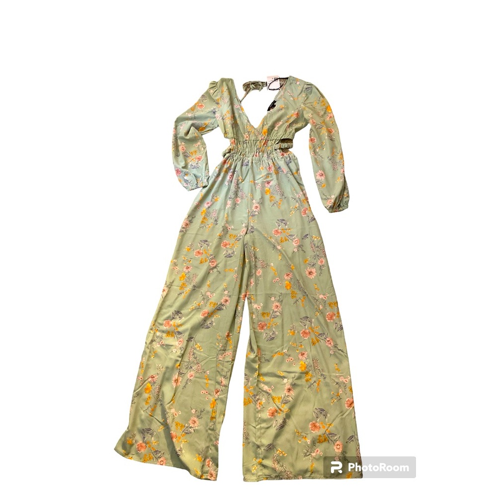 Forever21 green summer floral jumpsuit